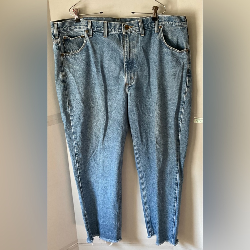Carhartt Men's Light Blue Straight Jeans 44x28 rough hem traditional fit